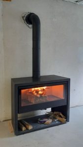 Raccordement du poêle à bois PANADERO et essai feu avec le client