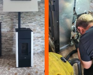 Entretien complet avec ramonage d’un poêle à granulés CADEL modèle CRISTAL 8.5 kw (1)